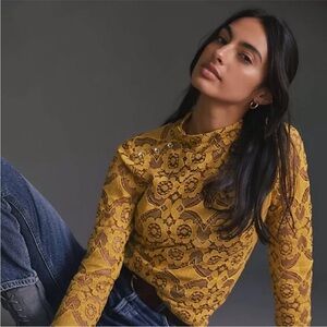 Anthropologie Maeve Lace Mock Neck Top size 1X